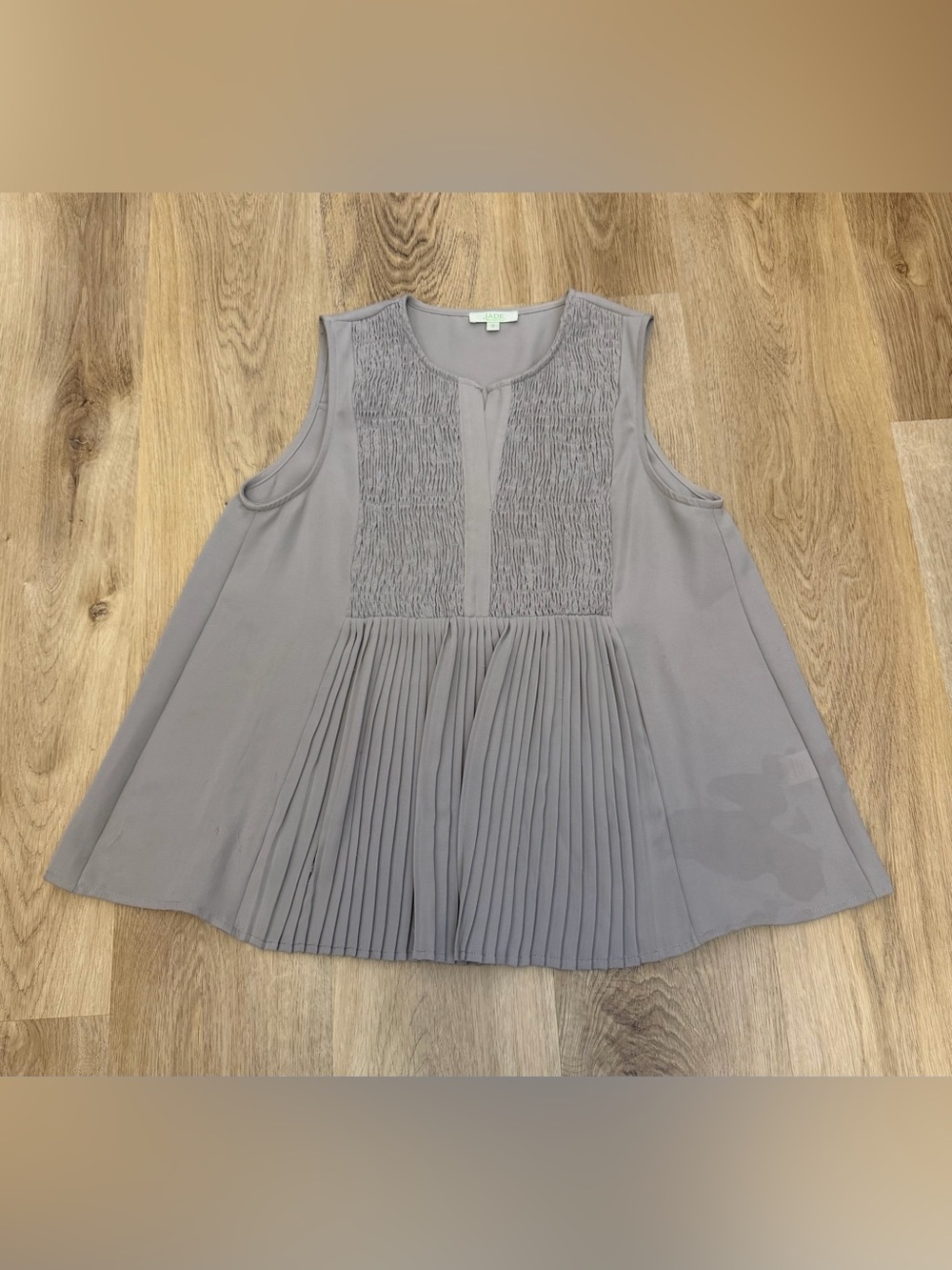 Jade Melody Tam Sleeveless Gray Pleated Blouse